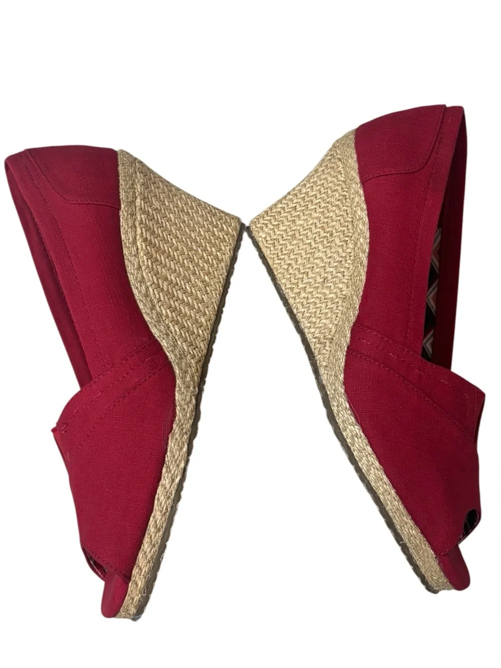 Skechers Red Cali Club Wedge Pump Peep Toe Espadrille Sz 8 Summer Crimson Heel